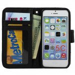 Wholesale iPhone 5C Quilted Flip Leather Wallet Case (Black)